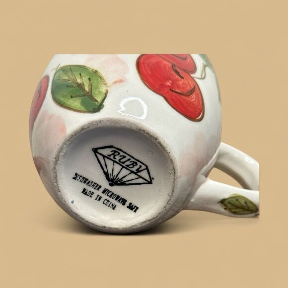 Ruby Red Cherries Green Leaves Large Mug - Picture 3 of 4